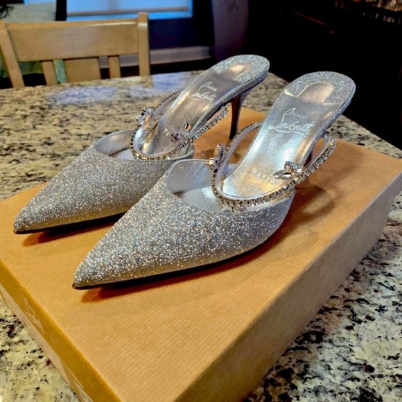 Christian Louboutin Shoes - NEW Christian Louboutin Planet Queen Crystal Embellished Glitter Pointed Mule 38